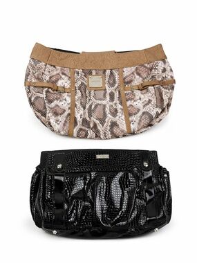MICHE Vintage Y2K Snake-Print and Black Patent Leather Clutch Set Bundle of 2